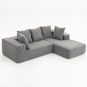 English Elm Full Foam Modular L-shaped Sectional Sofa Flannelette Upholstered with Five Throw Pillows Grey-Blue W3326S00024