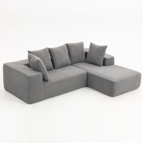 English Elm Full Foam Modular L-shaped Sectional Sofa Flannelette Upholstered with Five Throw Pillows Grey-Blue W3326S00024