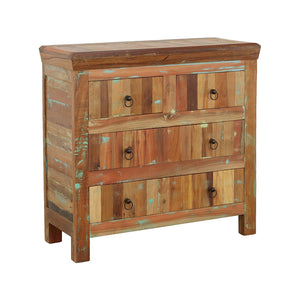 English Elm Lynden Reclaimed Wood Accent Cabinet with 4 Drawers, Rustic Acacia & Teak Finish, Ornate Metal Pulls B062P353466