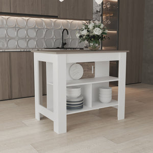 English Elm Kitchen Island with Spacious Leg Room and Wide Prep Top, 3 Open Shelves for Cookware & Storage Multi 48.43 L x 32.68 W x 4.33 H B097P250924