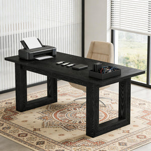 English Elm Sturdy Two-tier Computer Desk with File Cabinet and Monitor Riser for Home Office Black T3971P454054