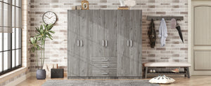 English Elm 6-doors Mdf Wardrobe with Large Drawers Streamlined Bedroom Storage Modern Design Gray N820000010E