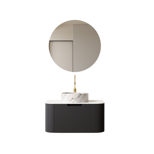 English Elm Dina 30" Wall-Mounted Bathroom Vanity With Stylish Black Striped Cabinet & Round Ceramic Sink W2615S00448