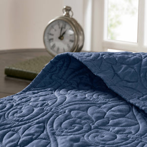 JLA Home Madison Park - 3 Reversible Bedspread Set with Quilted Stitch Texture, Oversized Cotton Fill, Antimicrobial Freshness and Cozy Draping Navy MP13-2992