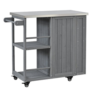 English Elm Foldable Outdoor Kitchen Cart with Stainless Worktop Fir Wood Frame and Lockable Wheels Grey N719P380278E