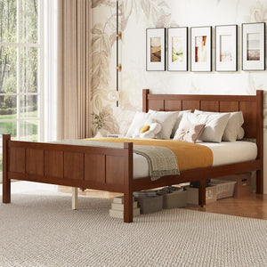 English Elm Twin Platform Bed Vertical Slat Headboard Farmhouse Shaker Wood Grain Finish Bedroom Dark Walnut N733P422479P
