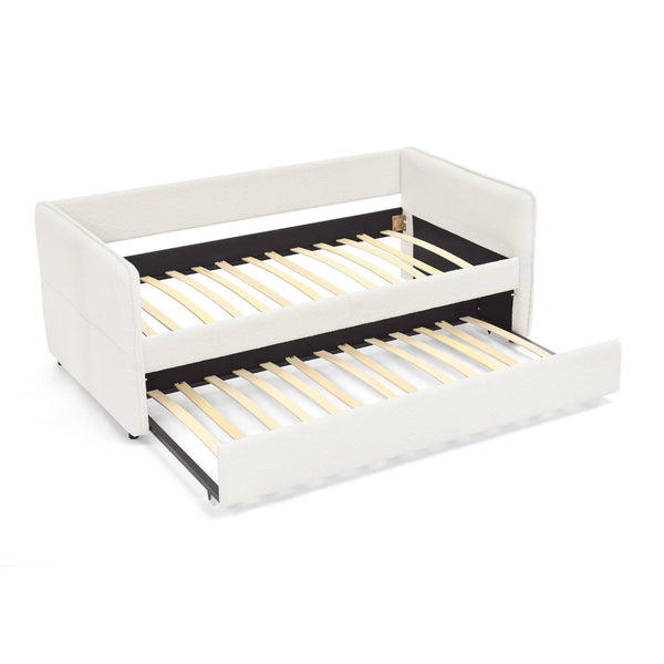 English Elm Daybed With Trundle - Elegant Tufted Sofa Bed In Soft Beige Boucle For Stylish Small Spaces & Guests W1413S00092