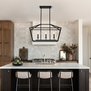 English Elm 3-light Industrial Farmhouse Linear Chandelier Matte Black Metal for Island or Dining W5008P465017