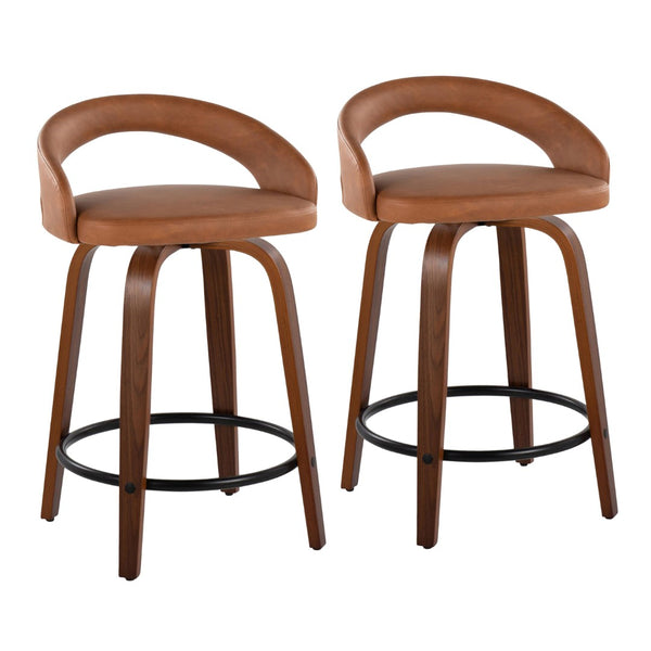 English Elm Fixed-height Swivel Counterstools Walnut Frame Camel Faux Leather Kitchen Bar Set B202S01750