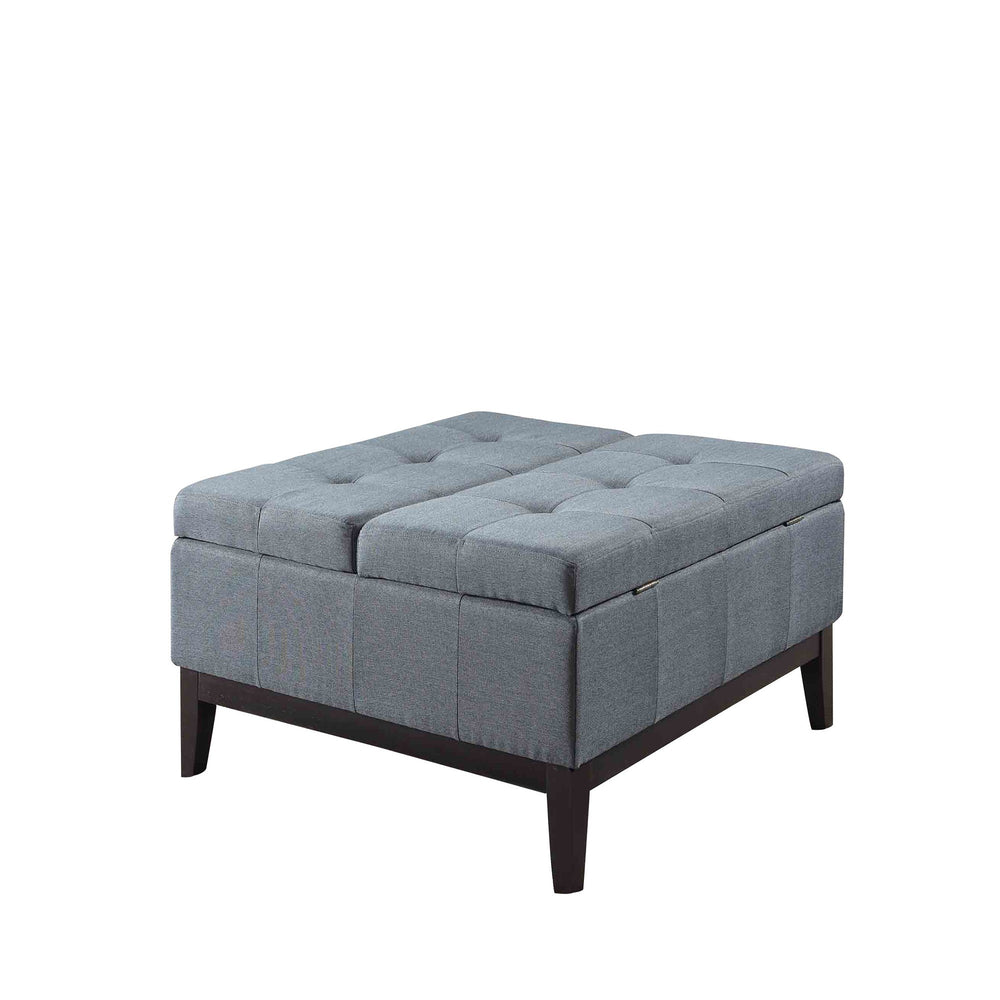 Homeroots 36" Slate Blue Linen And Black Tufted Storage   469003
