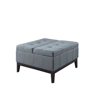 Homeroots 36" Slate Blue Linen And Black Tufted Storage   469003