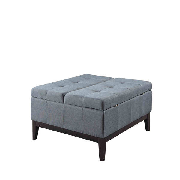 Homeroots 36" Slate Blue Linen And Black Tufted Storage   469003