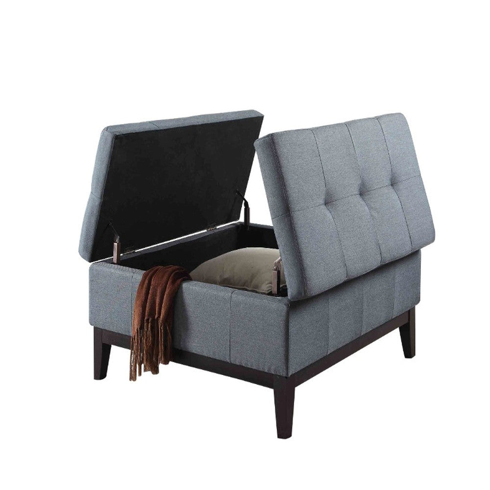 Homeroots 36" Slate Blue Linen And Black Tufted Storage   469003