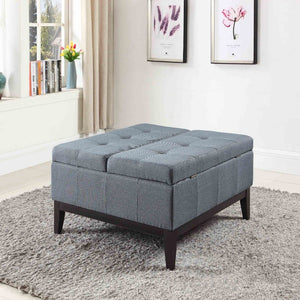 Homeroots 36" Slate Blue Linen And Black Tufted Storage   469003