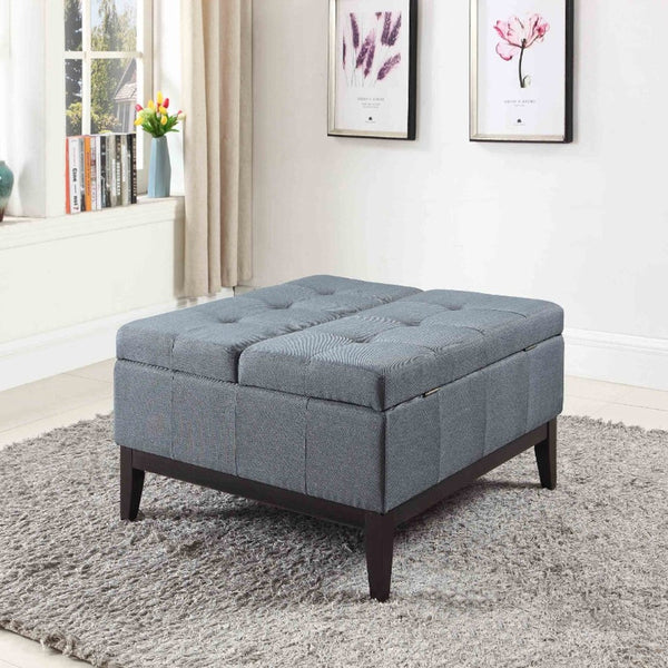 Homeroots 36" Slate Blue Linen And Black Tufted Storage   469003