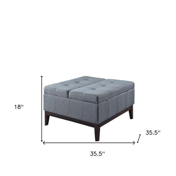 Homeroots 36" Slate Blue Linen And Black Tufted Storage   469003