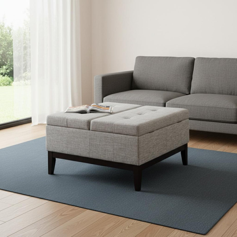 HomeRoots 36" Elegant Light Gray Tufted Storage Ottoman with Nailhead Trim and Hidden Compartment for Home Use Beige Gray 469004