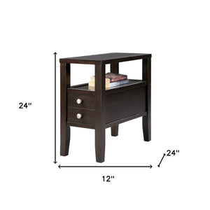 HomeRoots 24" Brown End Table with Versatile Storage, Smooth-Glide Drawers & Stylish Classic Design for Home 469015