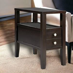 HomeRoots 24" Brown End Table with Versatile Storage, Smooth-Glide Drawers & Stylish Classic Design for Home 469015