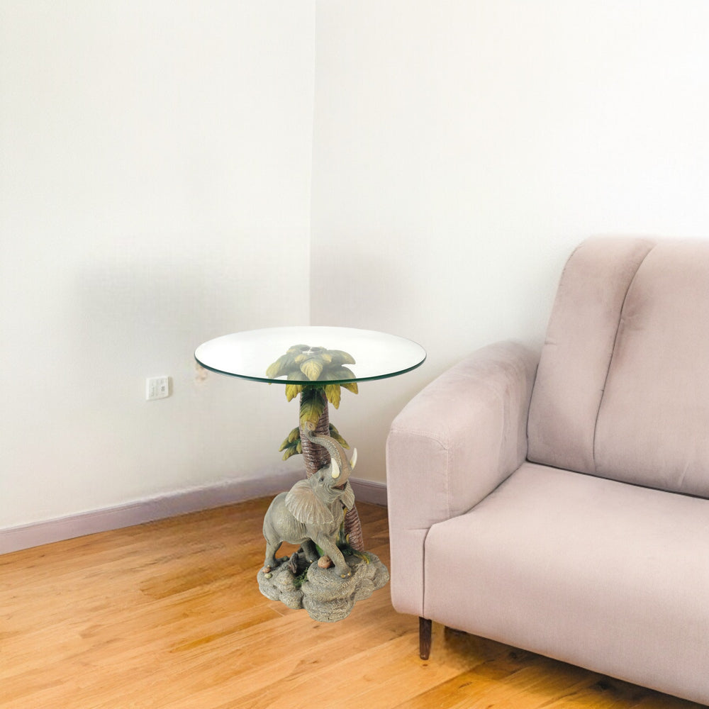 Homeroots 24" Brown And Clear Glass Round End Table   469040