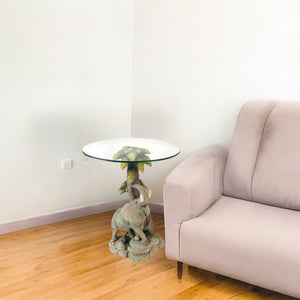 Homeroots 24" Brown And Clear Glass Round End Table   469040