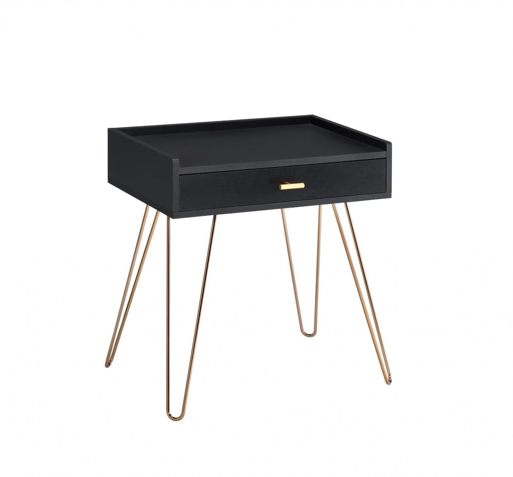 HomeRoots 24" Gold and Black End Table with Drawer - Chic Mid-Century Accent Table for Stylish Living Spaces 469044