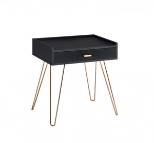 HomeRoots 24" Gold and Black End Table with Drawer - Chic Mid-Century Accent Table for Stylish Living Spaces 469044
