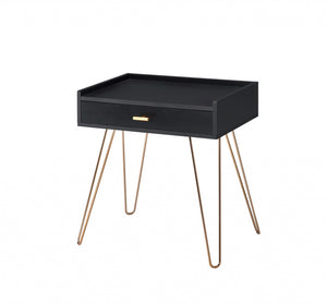 HomeRoots 24" Gold and Black End Table with Drawer - Chic Mid-Century Accent Table for Stylish Living Spaces 469044