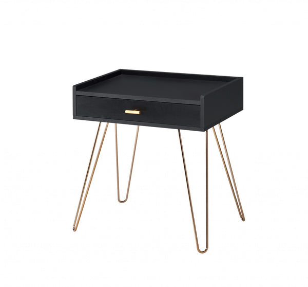 HomeRoots 24" Gold and Black End Table with Drawer - Chic Mid-Century Accent Table for Stylish Living Spaces 469044