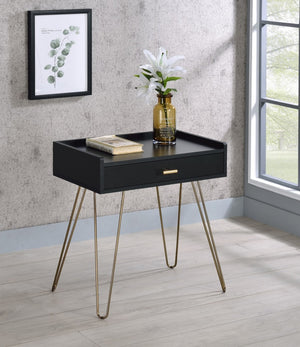 HomeRoots 24" Gold and Black End Table with Drawer - Chic Mid-Century Accent Table for Stylish Living Spaces 469044