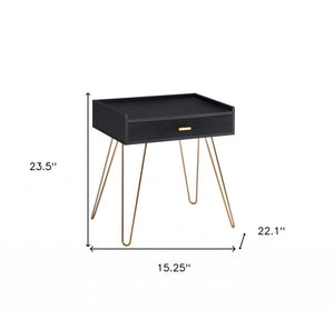 HomeRoots 24" Gold and Black End Table with Drawer - Chic Mid-Century Accent Table for Stylish Living Spaces 469044