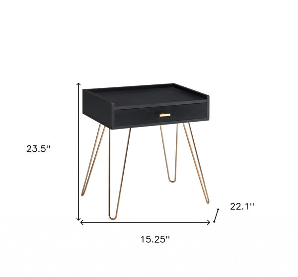 HomeRoots 24" Gold and Black End Table with Drawer - Chic Mid-Century Accent Table for Stylish Living Spaces 469044