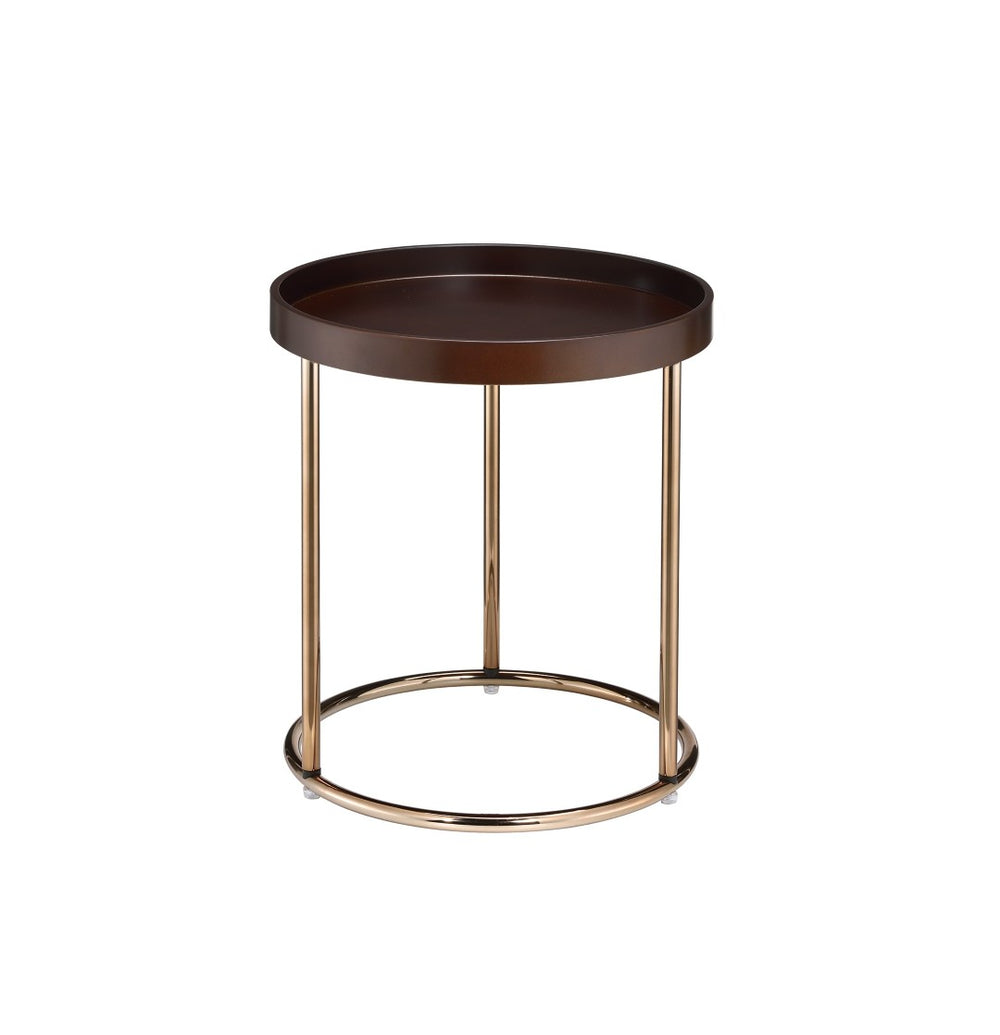 HomeRoots 22" Elegant Round End Table with Copper Base - Stylish Brown Top for Modern & Transitional Spaces 469061