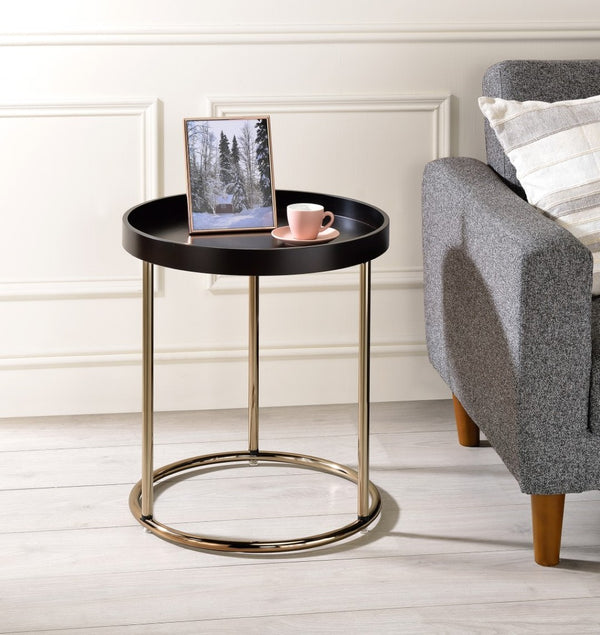 HomeRoots 22" Elegant Round End Table with Copper Base - Stylish Brown Top for Modern & Transitional Spaces 469061