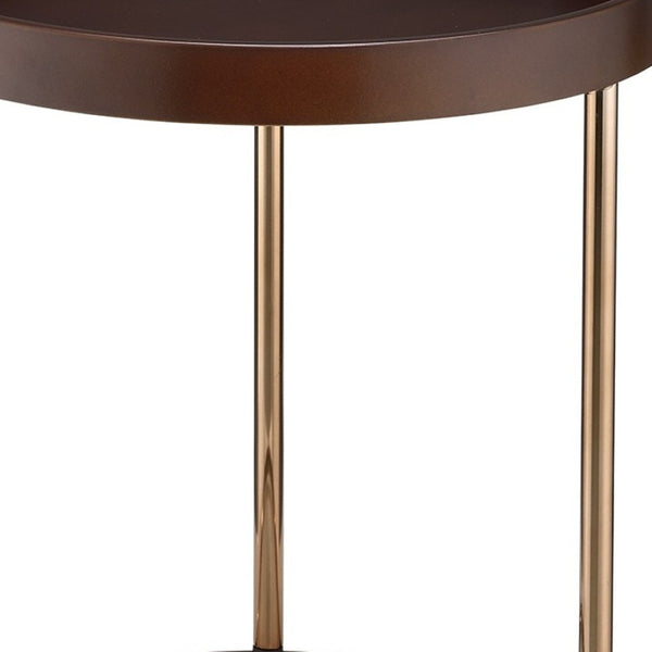 HomeRoots 22" Elegant Round End Table with Copper Base - Stylish Brown Top for Modern & Transitional Spaces 469061