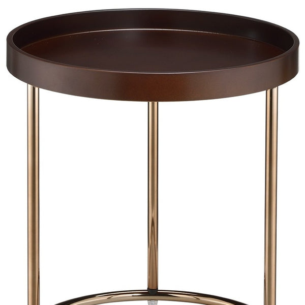 HomeRoots 22" Elegant Round End Table with Copper Base - Stylish Brown Top for Modern & Transitional Spaces 469061