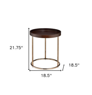 HomeRoots 22" Elegant Round End Table with Copper Base - Stylish Brown Top for Modern & Transitional Spaces 469061