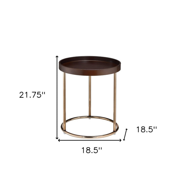 HomeRoots 22" Elegant Round End Table with Copper Base - Stylish Brown Top for Modern & Transitional Spaces 469061
