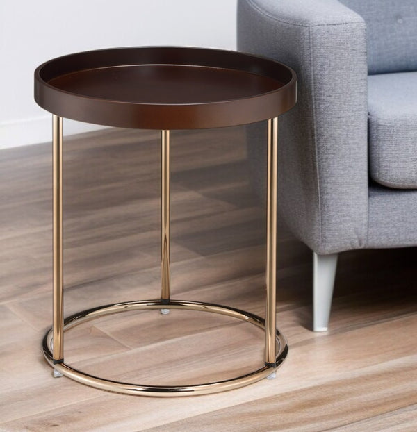 HomeRoots 22" Elegant Round End Table with Copper Base - Stylish Brown Top for Modern & Transitional Spaces 469061