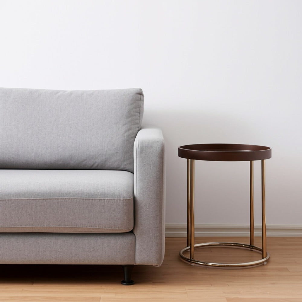 HomeRoots 22" Elegant Round End Table with Copper Base - Stylish Brown Top for Modern & Transitional Spaces 469061