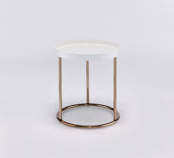 Homeroots 22" Copper And White Round End Table White  469062