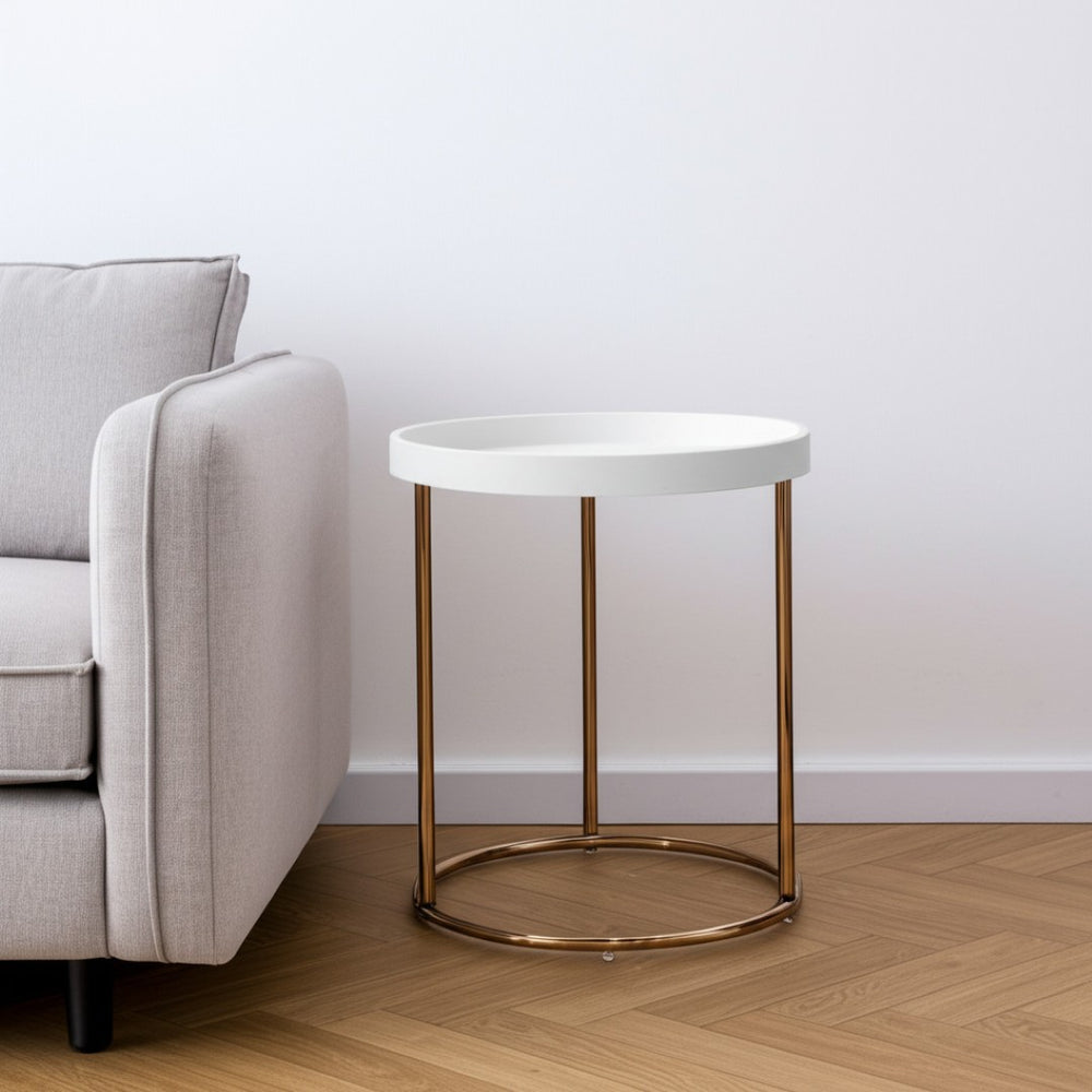 HomeRoots 22" Copper Round End Table - Modern Elegance and Versatile Design for Contemporary Living Spaces White 469062