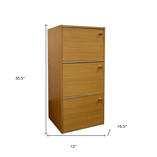 HomeRoots 36" Natural Wood Three Tier Bookcase - Stylish Storage Shelves for Home & Office, Versatile Design! 469071