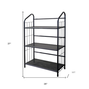 HomeRoots 37" Black Metal Three-Tier Bookcase – Stylish Industrial Shelving for Home, Office & Spaces 469088