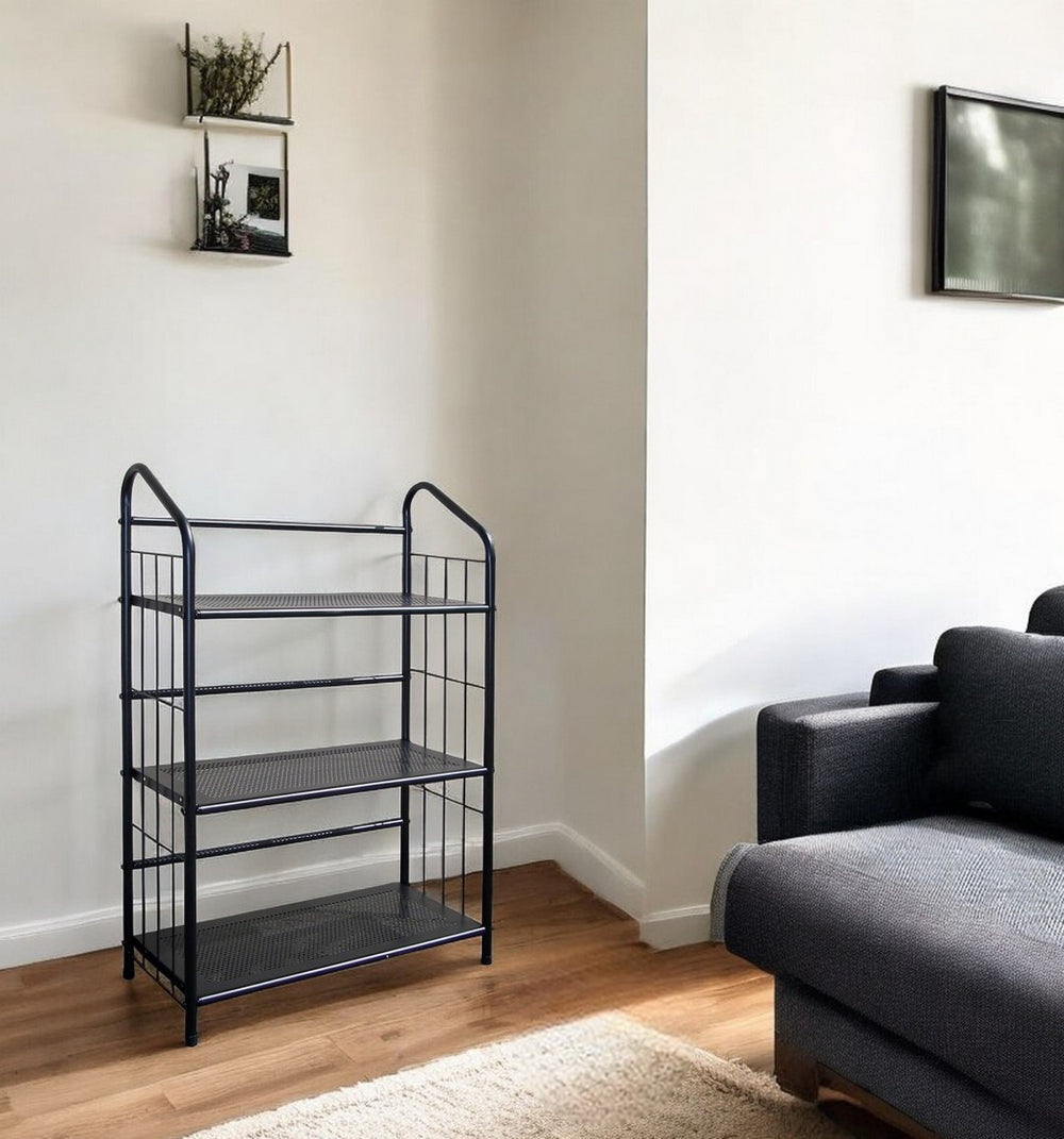 HomeRoots 37" Black Metal Three-Tier Bookcase – Stylish Industrial Shelving for Home, Office & Spaces 469088