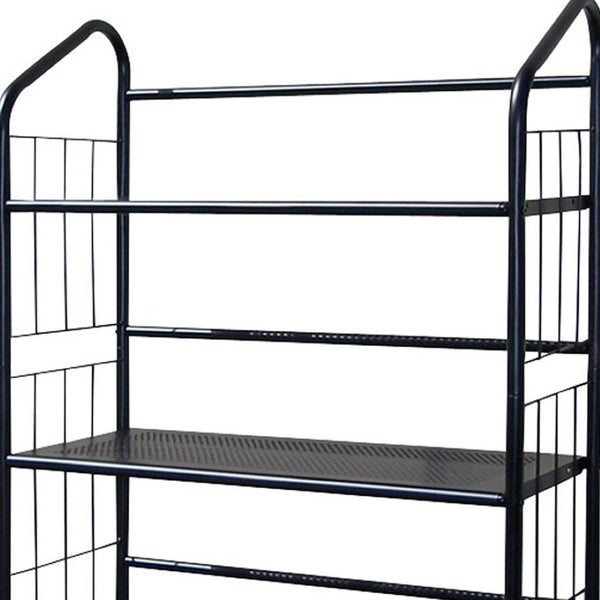 HomeRoots 49" Black Metal Four-Tier Bookcase - Modern Industrial Design for Space-Saving Storage and Display 469089