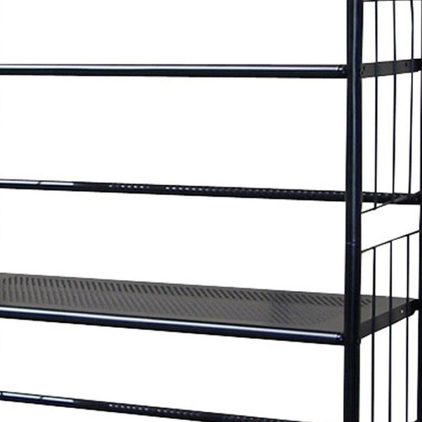 HomeRoots 49" Black Metal Four-Tier Bookcase - Modern Industrial Design for Space-Saving Storage and Display 469089