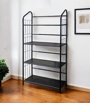 HomeRoots 49" Black Metal Four-Tier Bookcase - Modern Industrial Design for Space-Saving Storage and Display 469089