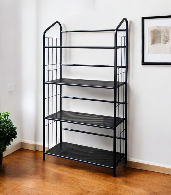 HomeRoots 49" Black Metal Four-Tier Bookcase - Modern Industrial Design for Space-Saving Storage and Display 469089