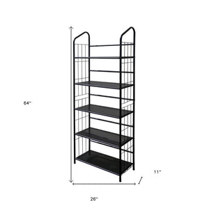 Homeroots Black Five Shelf Metal Standing Book Shelf   469090